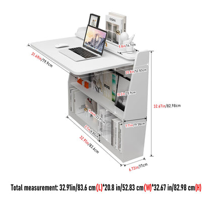 Wall-Mounted Folding Desk with Storage Shelf - Space-Saving Wooden Design in White - WoodArtSupply