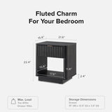 mopio Brooklyn Night Stand, Modern Farmhouse Nightstand, Small Side Table, Bedside Table with Drawer, End Table with Storage, Fluted Panel, Curved Profile (Black Oak, Single) mopio