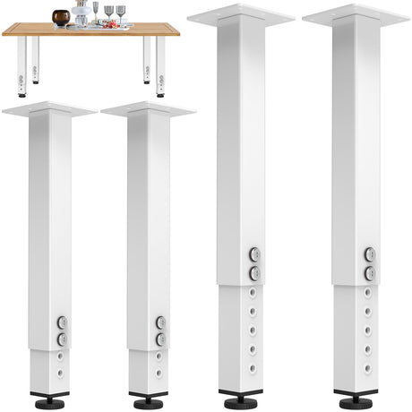 POROHOM 4PCS Adjustable Square Table Leg (14-24inch)，Metal Desk Legs, Home Office DIY Furniture Leg Set for Tables, DIY desks, Counter Tops, Kitchen Tables,Office Desk(White) POROHOM