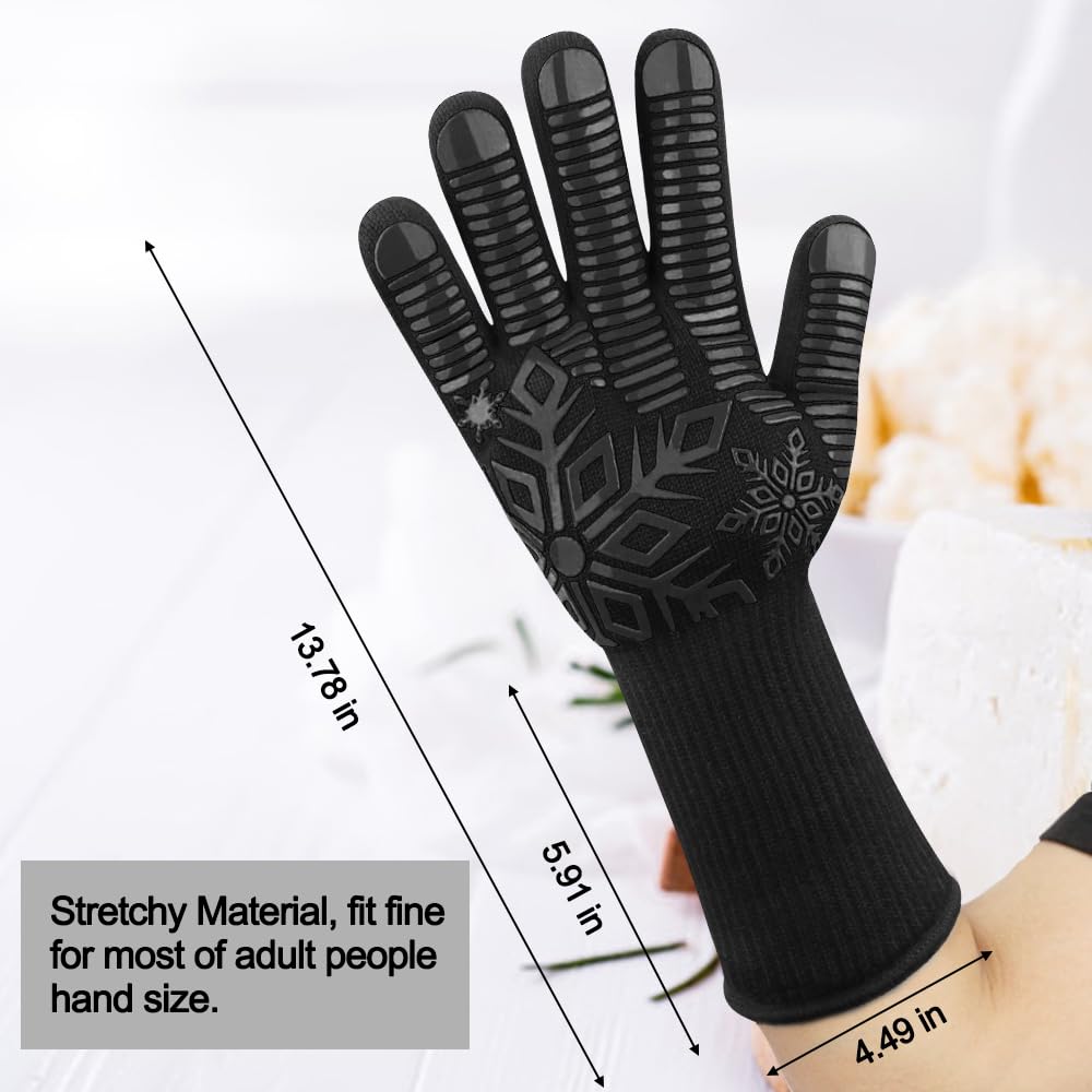 Comsmart BBQ Gloves, Heat Resistant Gloves, Silicone Non-Slip Grill Gloves, Fireproof Oven Gloves BBQ Grill Accessories for Grilling, Barbecue, Cooking, Baking, Black