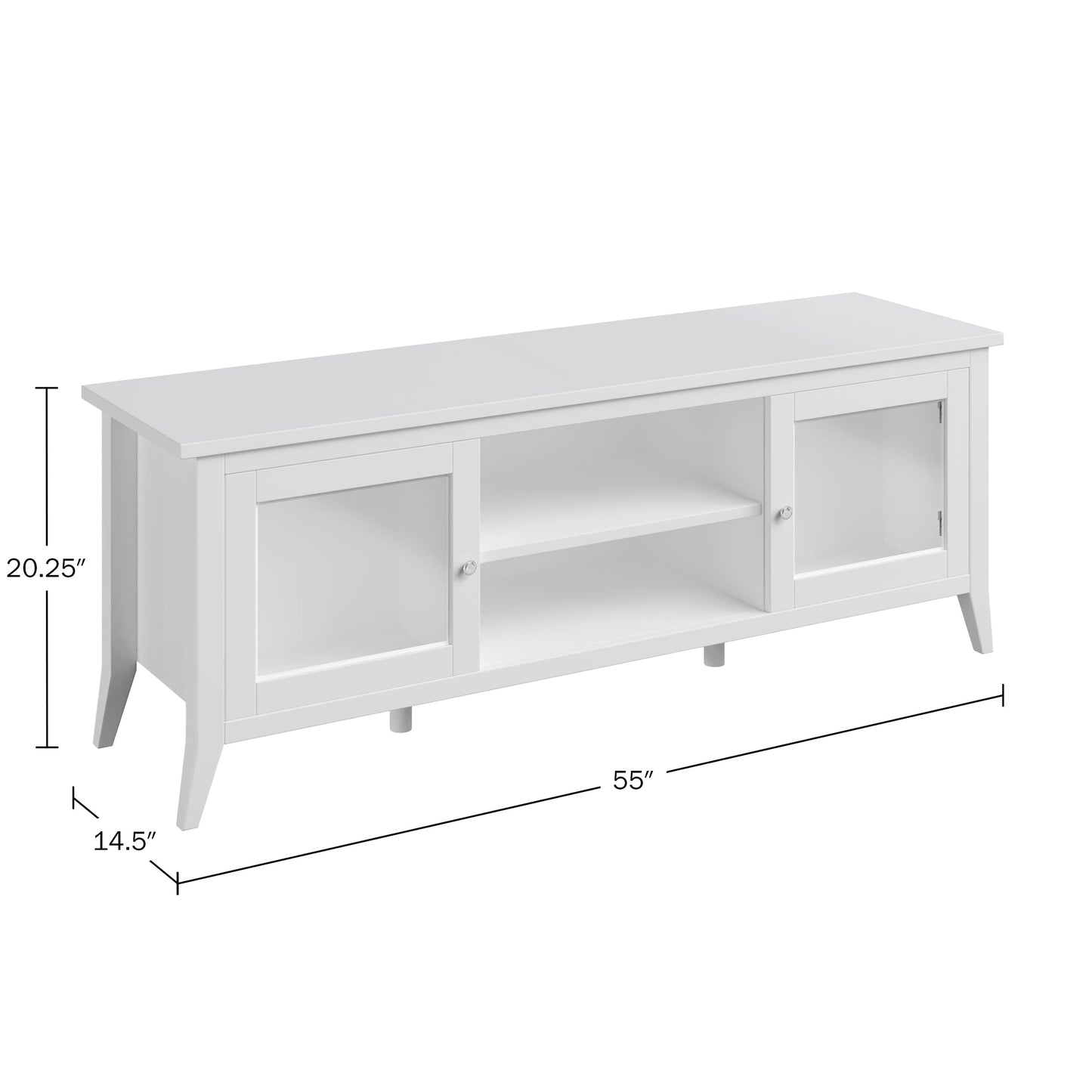 Lavish Home TV Stand - 55-inch Storage Cabinet with 2 Cubbies and 2 Shelves - Entertainment Center for Living Room, Bedroom, or Entryway (White)