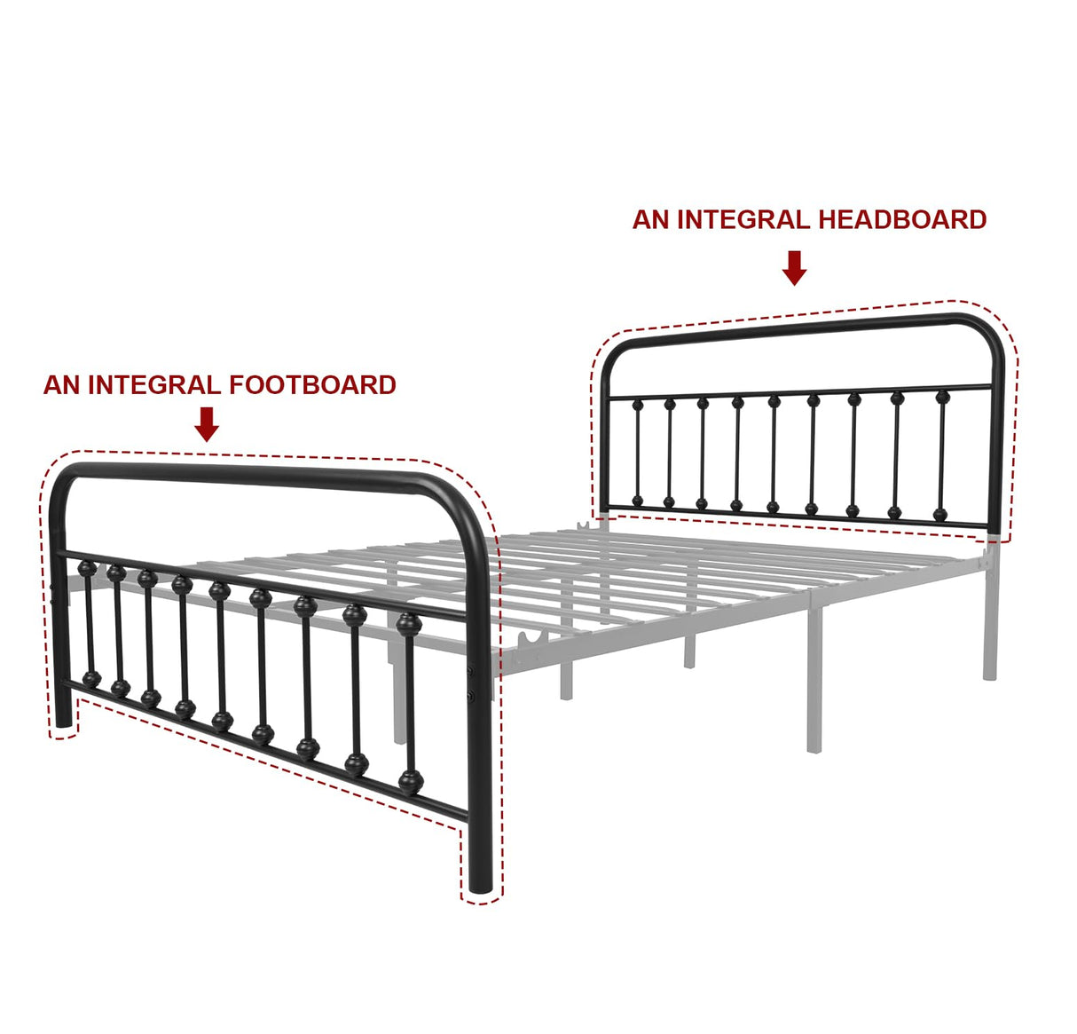 NEEBIRGELIA Black Metal Bed Frame Queen Size with Headboard and Footboard Single Platform Mattress Base,Metal Tube and Iron-Art Bed（Queen,Black） NEEBIRGELIA