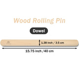 Bakehope Rolling Pin for Baking Pasta Pizza Bread, Natural Beech Wood Dough Roller(15.75 Inches, dowel) Bakehope