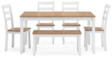 Signature Design by Ashley Gesthaven Modern Dining Table with 4 Chairs and Bench, Set of 6, White & Light Brown Signature Design by Ashley