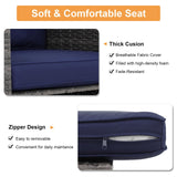 Super Patio 8 Pieces Outdoor Patio Furniture Set with 45” Fire Pit Table, Rattan Patio Conversation Sets with 50000 BTU Gas Fire Pit, Sectional Sofa Set with Storage Box, Navy Blue (Without Table) Super Patio