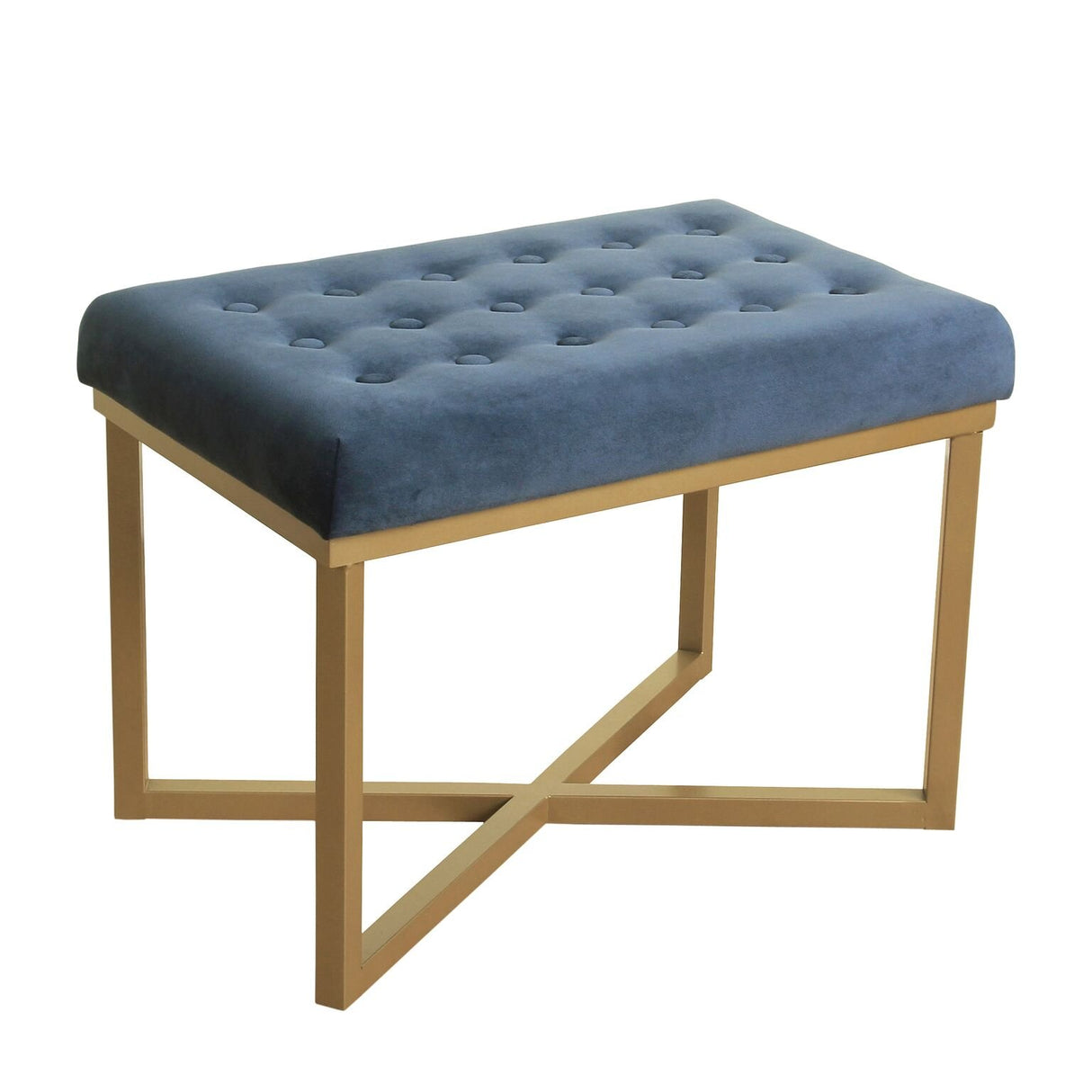 Homepop Home Decor | Upholstered Tufted Velvet Ottoman Bench | Ottoman Bench for Living Room & Bedroom, Blue, 24 x 16 x 17-1/2 inches high HomePop