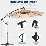 HOMSHADE 10ft Solar Lights Offset Cantilever Patio Umbrella - with Light and Base, LED Lighted Offset Hanging Patio Outdoor Market Umbrella UPF50+ UV Protection with Easy Tilt and Crank (Beige) HOMSHADE