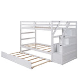 Bellemave Twin Over Twin Bunk Bed with Trundle, Solid Wood Bunk Bed with 3 Storage Stairs Twin Bunk Beds with Guardrail for Kids, Teens, Adults. No Box Spring Needed (White) Bellemave