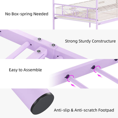 Weehom Twin Canopy Bed Frame with Headboard and Footboard, 4 Posters Metal Bed Frame, No Box Spring Needed, Mattress Foundation Platform Bed for Kids and Adults, Purple