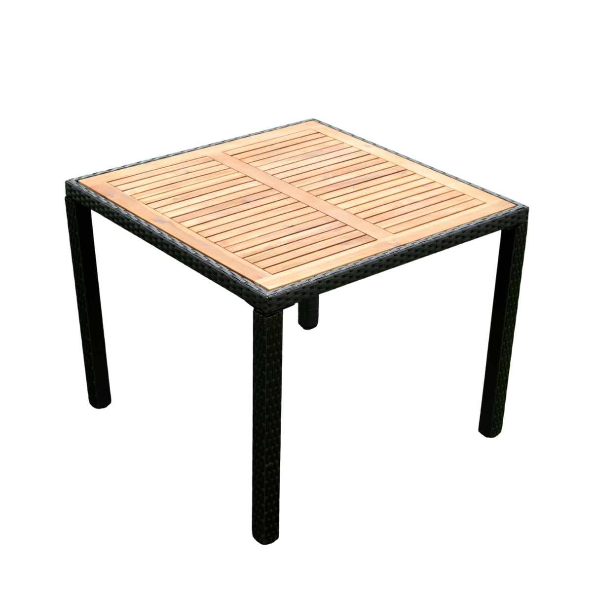 Quarte 5 piece Outdoor Patio Wicker Dining Set, Dining Table with Acacia Wood Tabletop and Stackable Armrest Chairs,Patio Rattan Furniture Dining Set Quarte