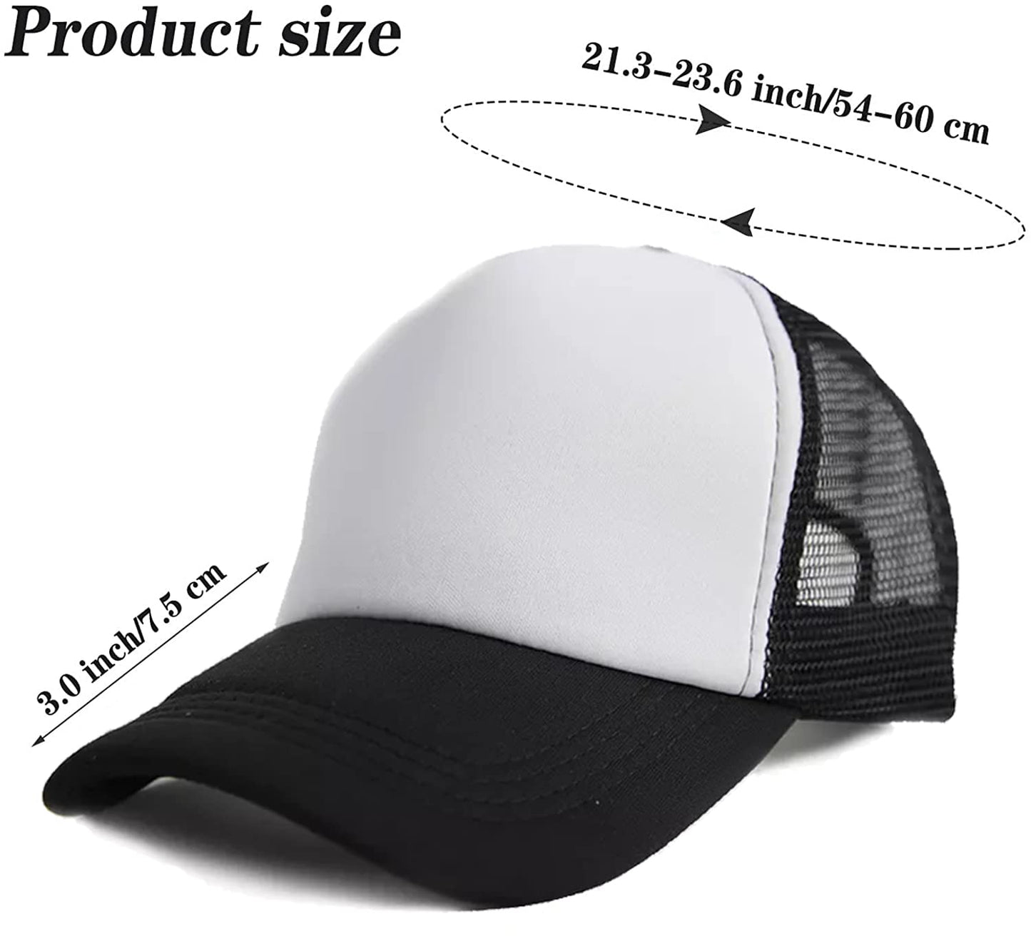 OKBA 5 Pack Sublimation Blank Baseball Cap Polyester Mesh Trucker Hat Adult Black White