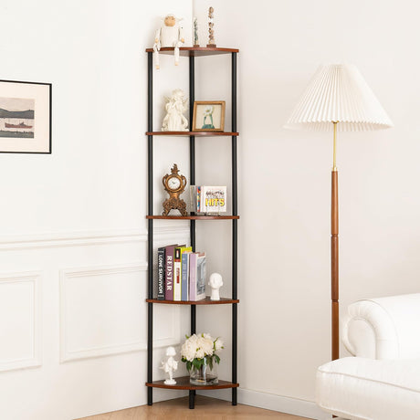 Yoobure Corner Shelf Stand, 5-Tier Corner Bookshelf, Tall Corner Shelves for Bedroom, Living Room, Narrow Display Shelf Corner Bookcase, 65" Rustic Corner Book Shelf with Display Shelves for Office Yoobure