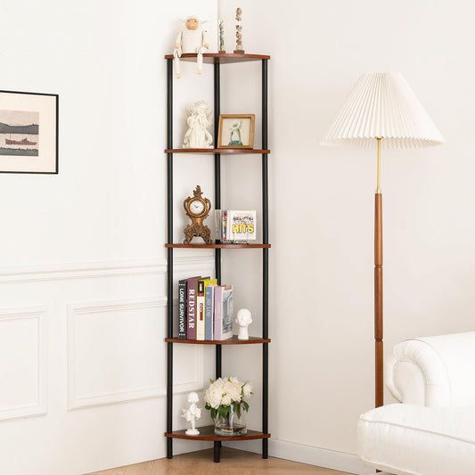 Yoobure Corner Shelf Stand, 5-Tier Corner Bookshelf, Tall Corner Shelves for Bedroom, Living Room, Narrow Display Shelf Corner Bookcase, 65" Rustic Corner Book Shelf with Display Shelves for Office