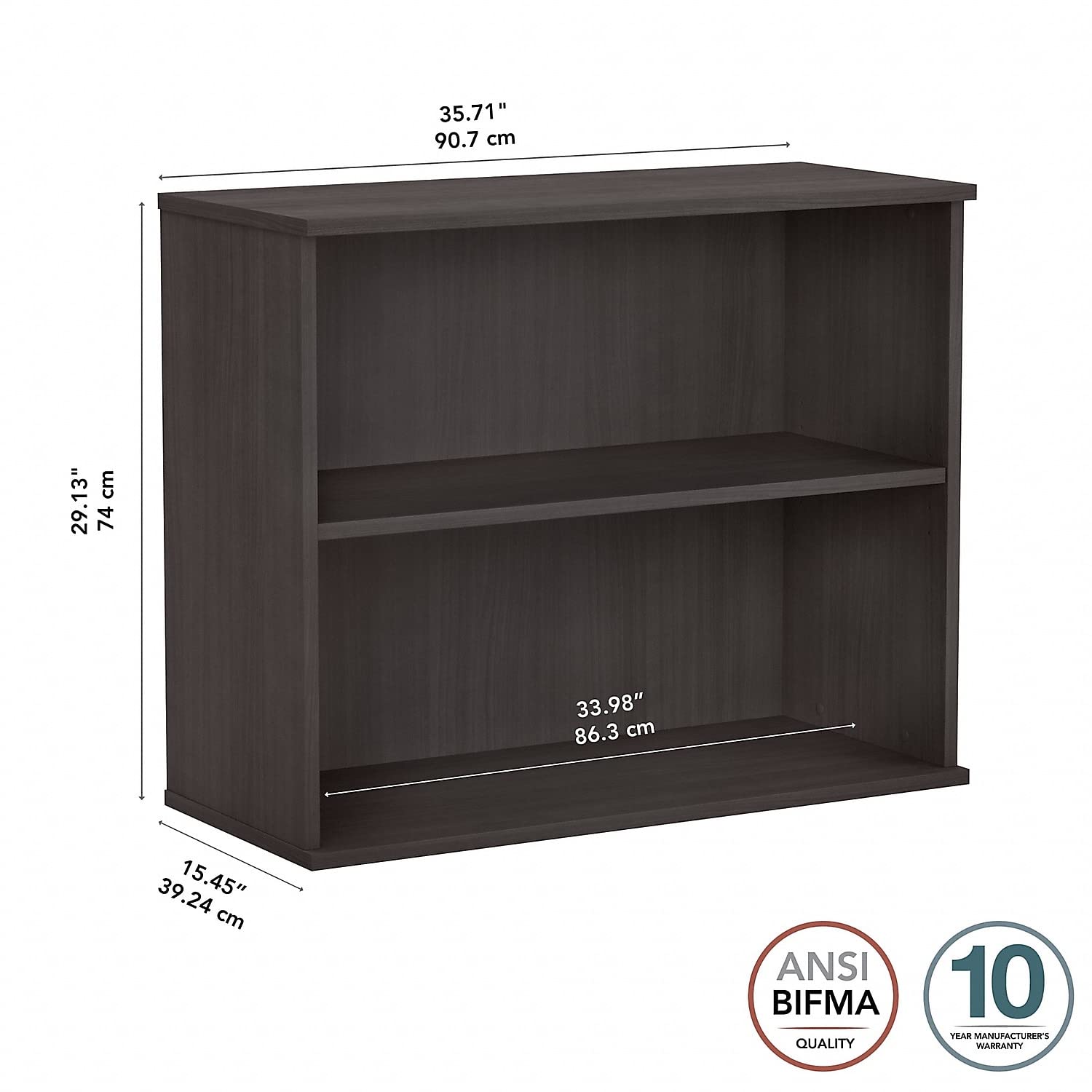 Bush Business Furniture 2-Shelf Bookcase, 29-Inch H - Storm Gray - WoodArtSupply