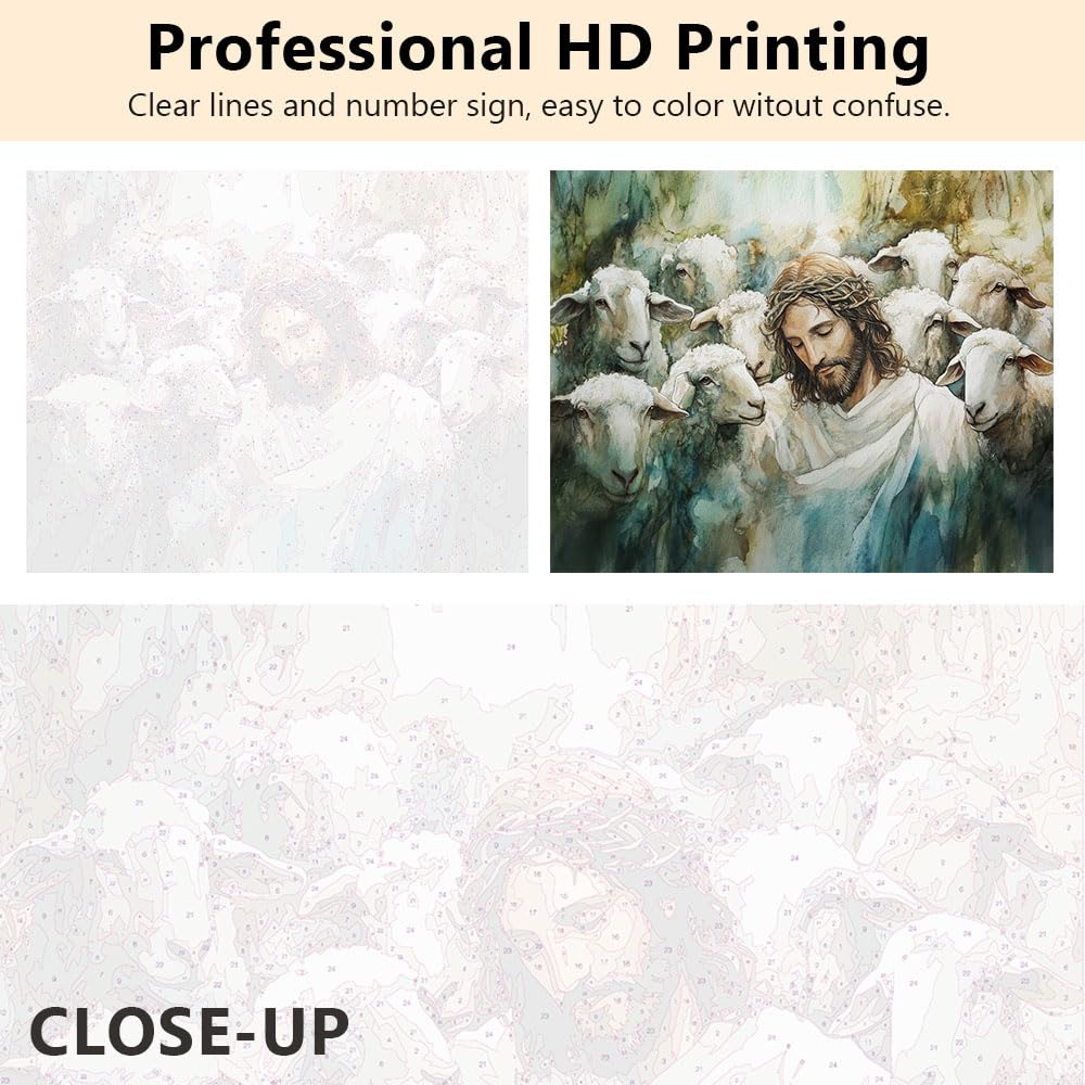 Jesus Paint by Numbers Kit for Adults Beginners, DIY Sheep Acrylic Paint by Numbers Kits on Canvas, Christian Oil Painting for Adults, Art Crafts for Home Wall Decor 16"x20"(Frameless) TUMOVO
