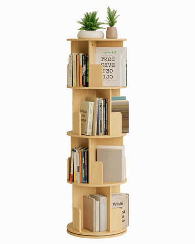 Masupu Rotating Bookshelf, Tall 4 Tier Rotating Spinning Bookshelf Tower, 360 Spinning Floor Standing Bookcase Storage Rack, Conner Rotating Book Shelf for Kids Rooms, Bedroom, Living Room