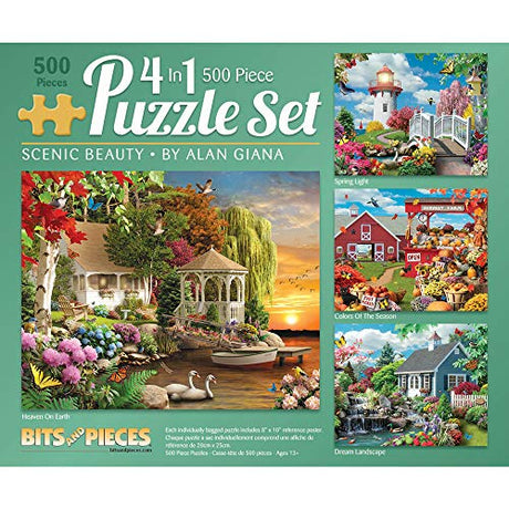 Bits and Pieces – 4-in-1 Multi-Pack Large 500 Piece Jigsaw Puzzles for Adults – Jigsaw Puzzle Set Bundle by Artist Alan Giana, Completed Puzzle Size: 16" x 20" Bits and Pieces