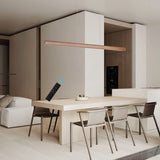 47.2" Wood Linear Pendant Light 34W Led Dimmable Dining Pendant Light Wood Kitchen Island Lights Ceiling Pendant Hanging Light for Dining Room Office studing Walnut Color(Ash Wood) YISDESIGN