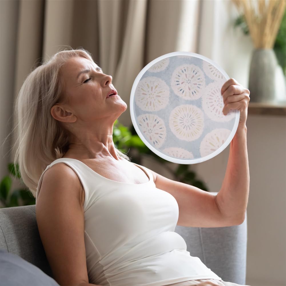 BENECREAT 32Pcs 8 Colors Rainbow Edge White Foldable Fan, 9.8inch Nylon Sublimation Fans Foldable Flying Disc Fans Colorful Edge Fan Set with Bag for Wedding Summer Outdoor Activity BENECREAT