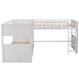 Wood Triple Bunk Bed with Drawers, L-Shaped Bunk Beds for 3, Twin Over Twin Bunk Bed with a Loft Bed Attached for Kids, Teens, Adults (White) Bellemave