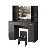Vabches Makeup Vanity Table with Lighted Mirror & Power Strip, Large Vanity Set Vanity Desk with Lots Storage, 3 Lighting Modes, Brightness Adjustable, 45.2in(Large, Black) Vabches