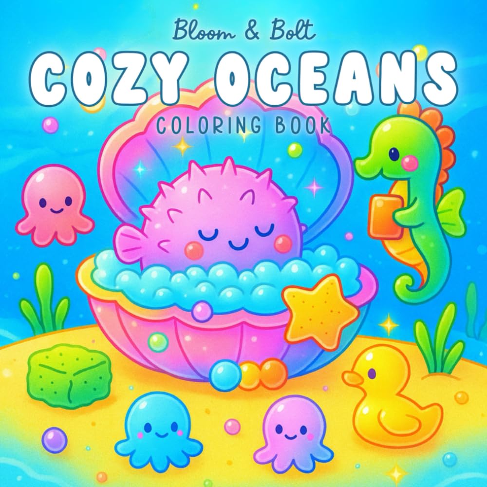 Cozy Oceans Coloring Book: Bold & Easy Coloring Book Featuring 40 Hand-Drawn Underwater Scenes Filled with Sea Life, Ocean Vibes, and Whimsical ... Adults and Teens (Cozy Vibes Coloring Books) WoodArtSupply