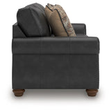 Signature Design by Ashley Chatterton Rustic Faux Leather Sofa with Nailhead Trim and 2 Throw Pillows, Black Signature Design by Ashley