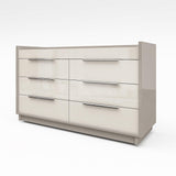 AMERLIFE 47.2" 8 Drawer Dresser with LED Light, Modern High Gloss Chest of Drawers with Glass Tabletop & 2 Six-Grid Jewelry Drawers, for Bedroom, Living Room, Dressing Room, Cream & Grey AMERLIFE