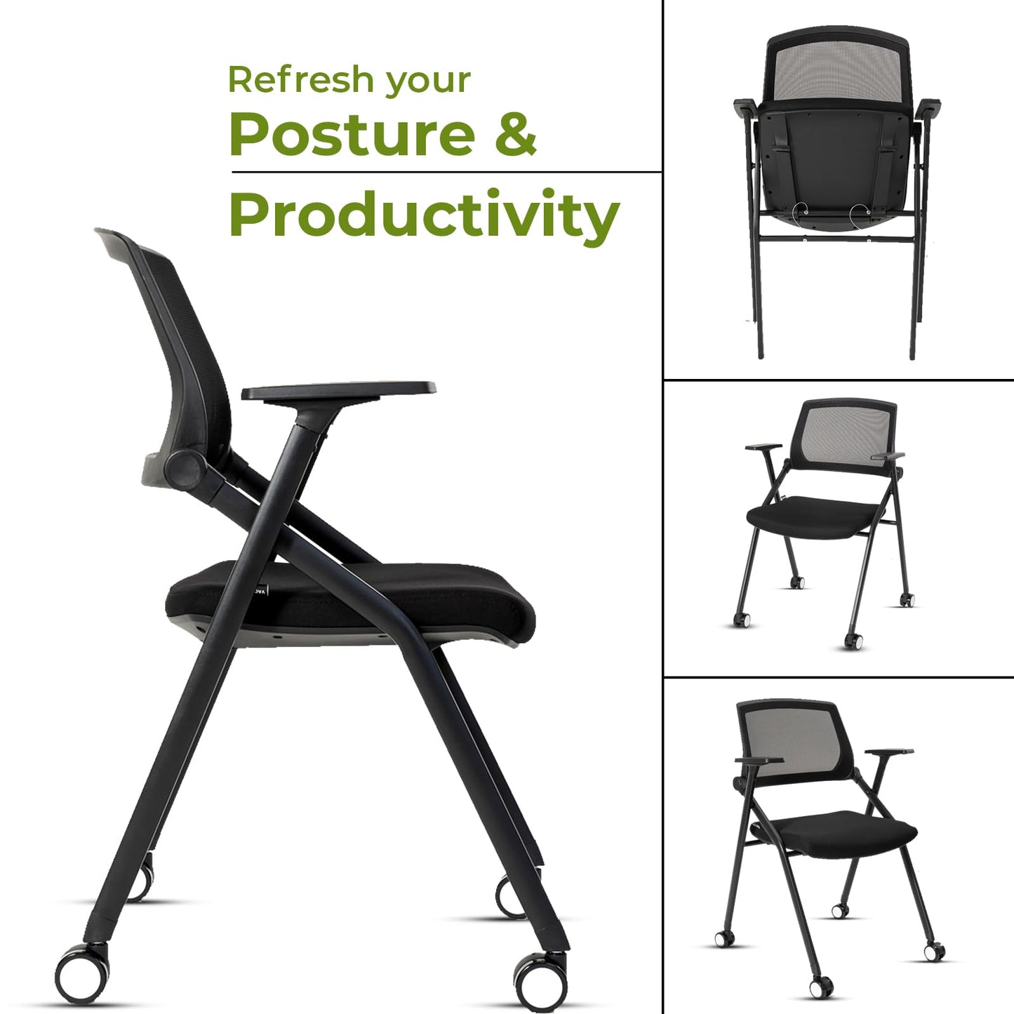 VACYOVKE Folding Conference Room Chairs Set of 2 Black Guest Reception Chair for Office, Waiting Room, Meeting, Lobby, Church - WoodArtSupply