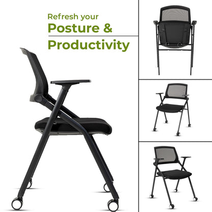 VACYOVKE Folding Conference Room Chairs Set of 2 Black Guest Reception Chair for Office, Waiting Room, Meeting, Lobby, Church - WoodArtSupply