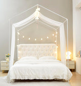 Mengersi House Bed Canopy Bed Curtains with Lights,Montessori Floor Bed Canopy for Girls Boys,Four Poster Bed Curtains House Bed Decoration (Twin/Twin XL, White) Mengersi