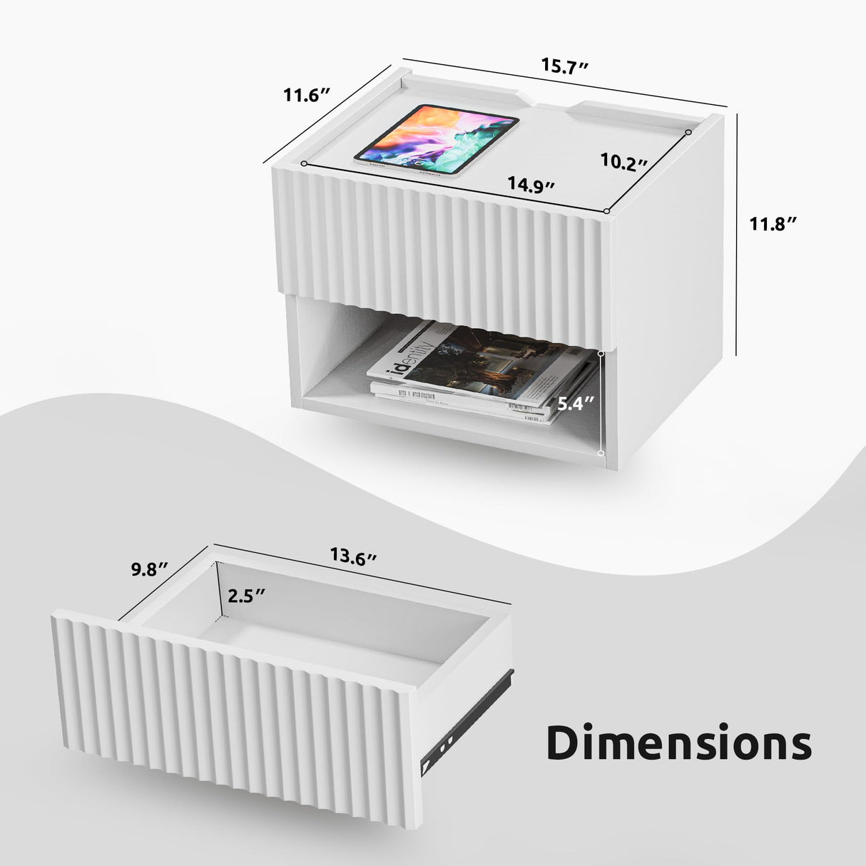 Floating Nightstand Bedroom Bedside Table - Wood Night Stand Set 2 for Small Spaces, Wall Mounted Cabinet with Storage Drawer, White Modern Night Stand for Dorm Hallway Entryway Lazzanto
