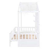 SOFTSEA Twin Size Low Loft House Bed with Shelves and Sparkling Light Stripe SOFTSEA