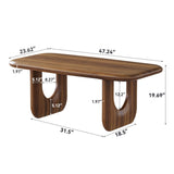 LITTLE TREE Farmhouse Coffee Table, 47 Inches Wooden Rectangular Center Tables with Rounded Corners, Modern Coffee Tables Low Cocktail Tea Furniture for Living Room (Rustic Brown) LITTLE TREE
