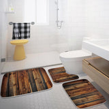Final Friday Rustic Farmhouse Wooden Board Print Bathroom Rugs and Mats Sets 3 Piece, Wood Western Country Bath Mat 20 x 31 in, Coral Velvet Memory Foam U-Shaped Contour Shower Mat Non Slip Absorbent Final Friday