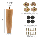 WEICHUAN Round Solid Wood Replacement Sofa Couch Chair Ottoman Loveseat Coffee Table Cabinet Furniture Wood Legs(8" Straight Set of 4) WEICHUAN