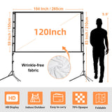 Projector Screen and Stand,GAINVANE 120 inch Portable Projector Screen Indoor Outdoor Projection Screen 16:9 4K HD Wrinkle-Free Light-Weight Movie Screen with Carry Bag for Backyard Movie Night GAINVANE