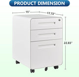 AFAIF 3 Drawer File Cabinet with Lock, Metal Filing Cabinets for Home Office, Small Rolling File Cabinet Under Desk Office Drawer Mobile Storage Cabinet fits Letter/Legal/A4 Size, White AFAIF