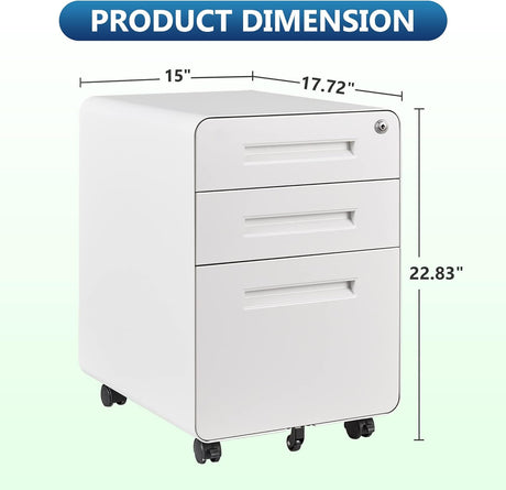 AFAIF 3 Drawer File Cabinet with Lock, Metal Filing Cabinets for Home Office, Small Rolling File Cabinet Under Desk Office Drawer Mobile Storage Cabinet fits Letter/Legal/A4 Size, White AFAIF