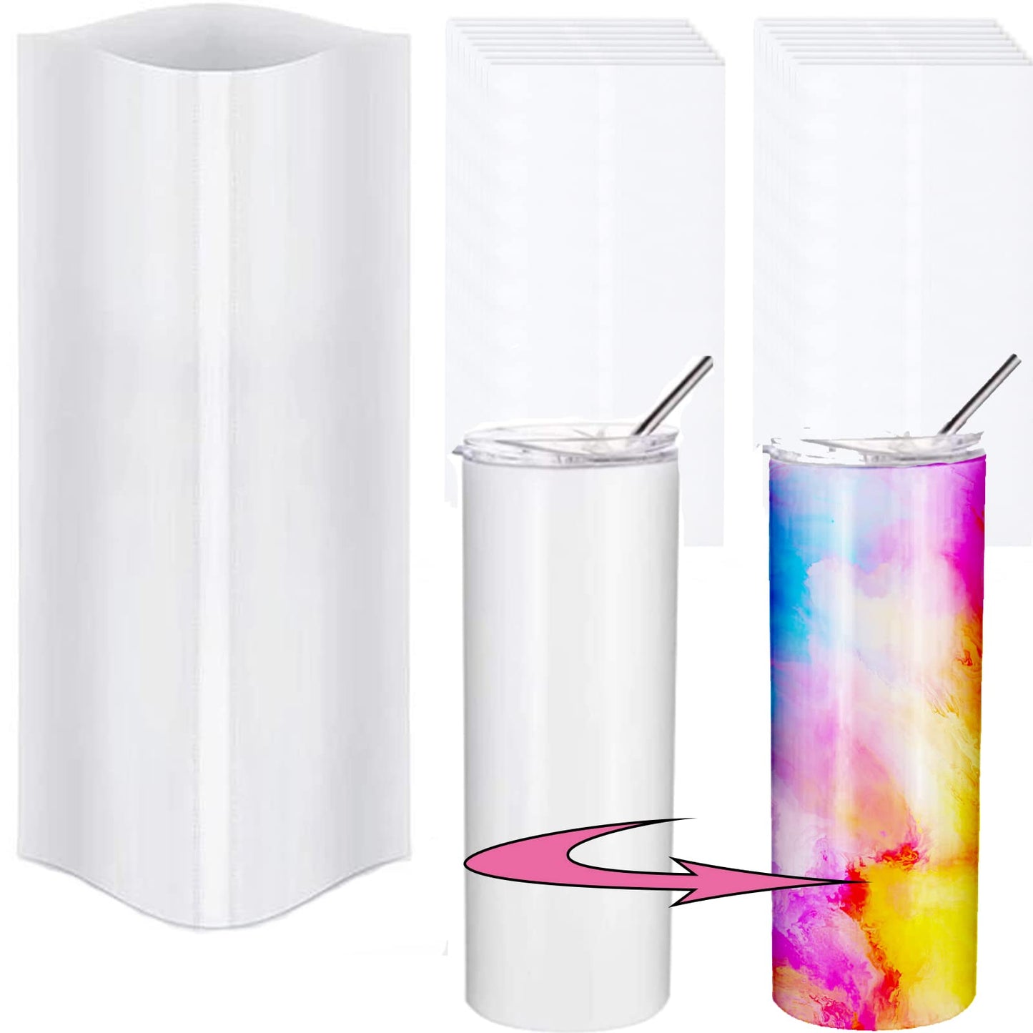 Xlong 100 PCs Shrink Wrap for Sublimation Tumblers,5X10 Inch Sublimation Shrink Wrap Sleeves,Tumbler Shrink Wrap,Sublimation Shrink Film for Making Sublimation Tumblers,Cups, Mugs,in The Oven