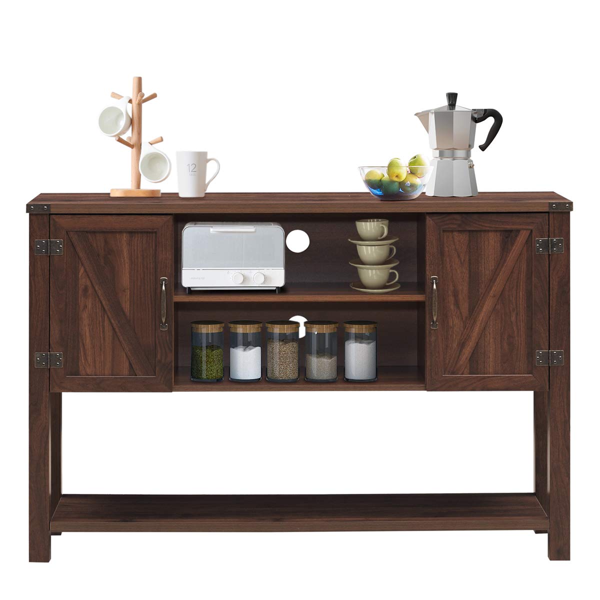 Tangkula Console Table Buffet Table, Modern Sideboard with Storage Cabinets and Bottom Shelf, Contemporary Tall Buffet Storage Cabinet, Kitchen Dining Room Furniture (Brown) - WoodArtSupply