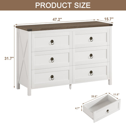 ChooChoo Farmhouse 6 Drawer Dresser, White Dresser for Bedroom, Wide Dressers & Chests of Drawers for Entryway, Hallway - WoodArtSupply