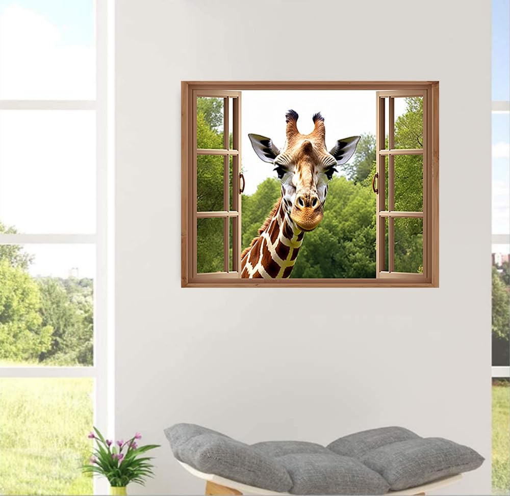 MaiYiYi Window Giraffe Diamond Painting Set, 5D Full Round Drill Cute Giraffe Diamond Painting Kit, Giraffes Diamond Art for Beginners Adult Wall Art Decor (40X30 CM) MaiYiYi