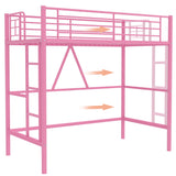 VECELO Loft Bed Twin Size, Metal Bedframe with Removable Ladder and Safety Guardrail, No Box Spring Needed, Space Saving, Noise Free, Pink VECELO