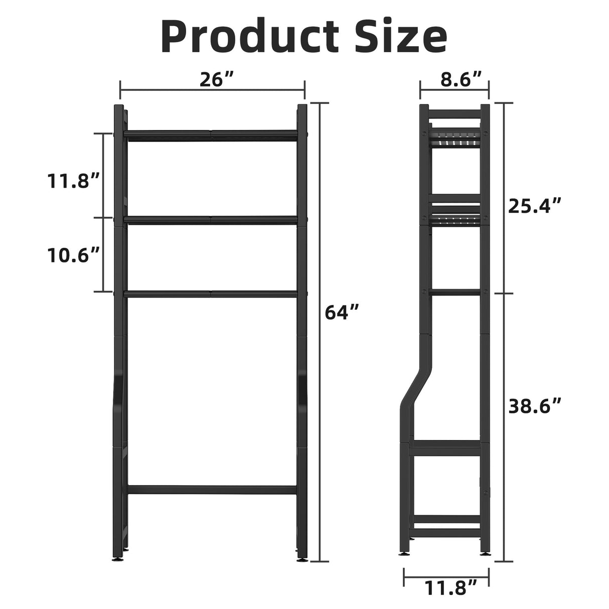 Livilord 3 Tier Over The Toilet Storage Rack with Toilet Paper Holder, Metal Freestanding Bathroom Shelves with 4 Hooks, Over Toilet Storage Shelf for Bathroom Storage, Black Livilord