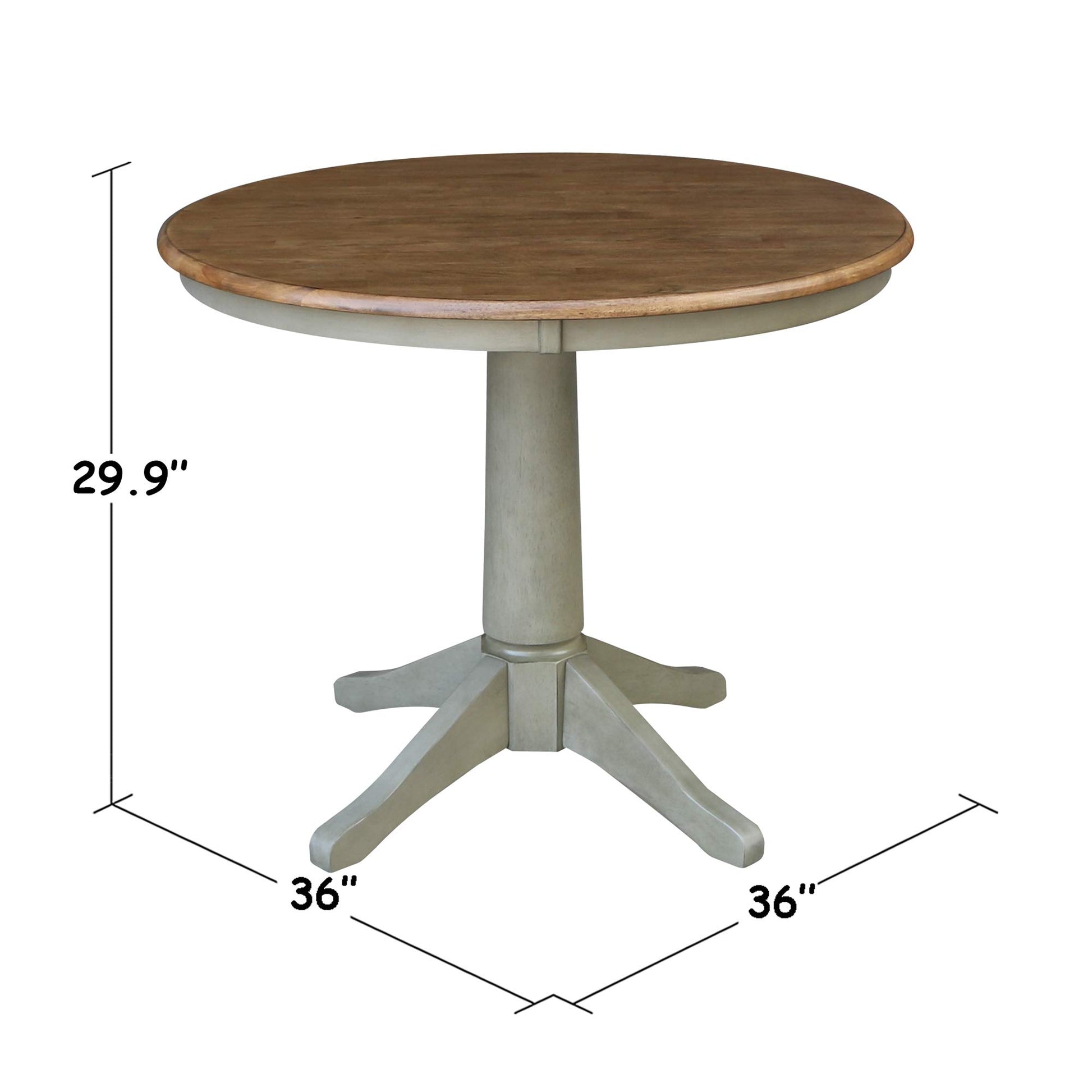 IC International Concepts International Concepts 36-inch Round Top Pedestal Dining Height Table, Distressed Hickory/Stone - WoodArtSupply