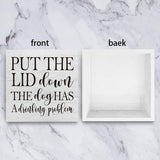 mmiishe Put the Lid Down the Dog Has a Drinking Problem Wooden Box Sign Decorative Funny Bathroom Wood Box Sign Home Decor Rustic Farmhouse Square Desk Decor Sign for Shelf 5 x 5 Inches mmiishe