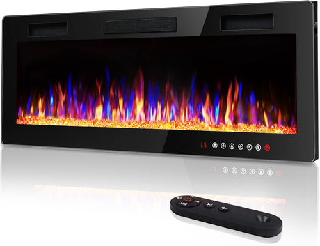 Vitesse 60 inch Ultra-Thin Electric Fireplace in-Wall Recessed and Wall Mounted Fireplace Heater,Linear Fireplace with Multicolor Flame,Timer,Low Noise,750/1500W,Touch Screen & Remote Control(60’’) VITESSE
