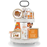 Farmhouse Christmas Tiered Tray Decor Set Year Round Seasonal Interchangeable Holiday Rustic Wooden Frames with Cards Ladder for Home Kitchen Table Decorations Centerpiece CRCZK