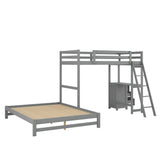 Merax Twin Over Full Bunk Bed with Ladder & Guardrails, Solid Wood Bunk Beds Frame with Built-in Desk and 3 Drawers, Split into Twin Size Loft Bed & Full Size Platform Bed, No Box Spring Needed, Gray Merax